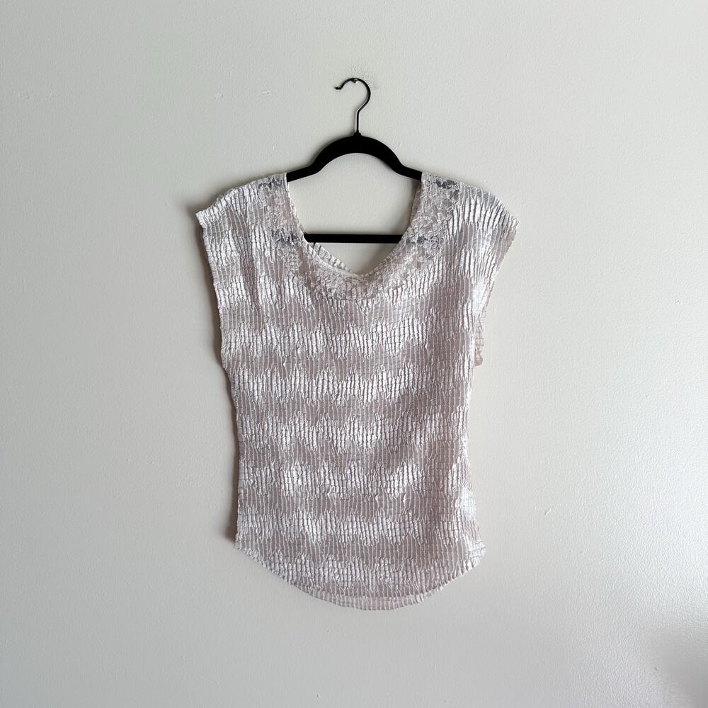 Nicola Vintage Cream Champagne Crinkly Dainty Cap Sleeve Blouse XL